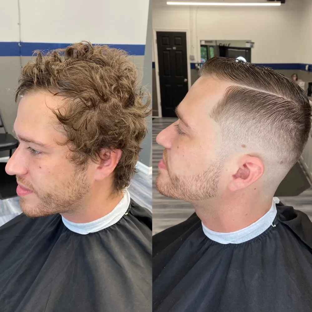 Before and after transformation with clean fade.