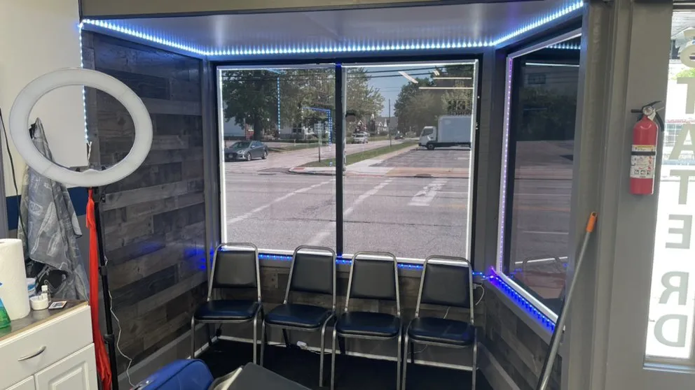 Waiting area inside Parma Premier Barber Lounge.